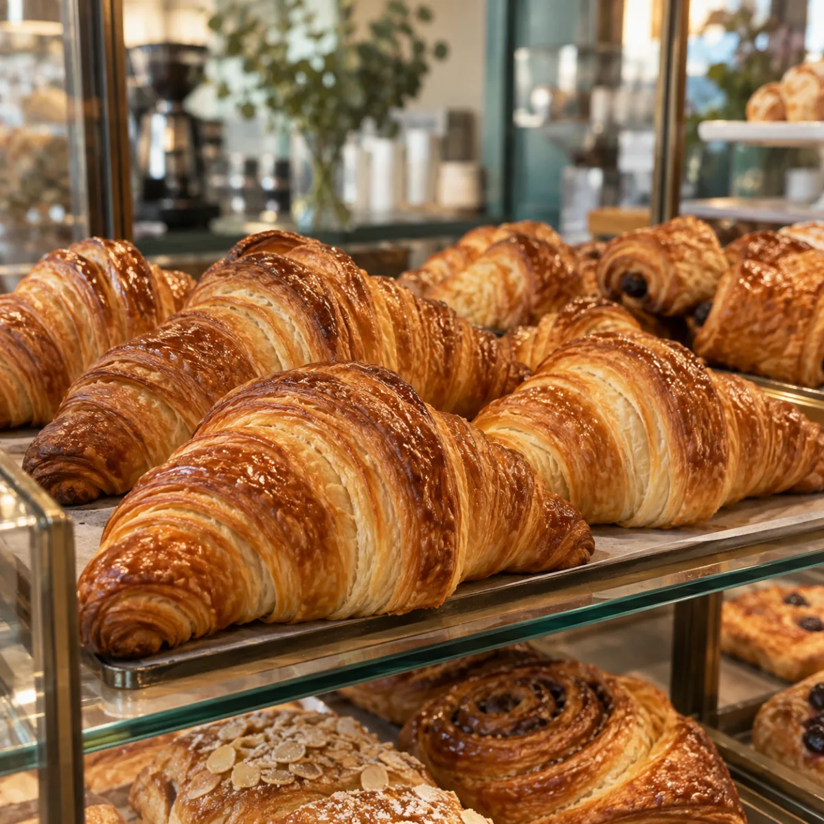 Voisia croissanteja lasivitriinissä