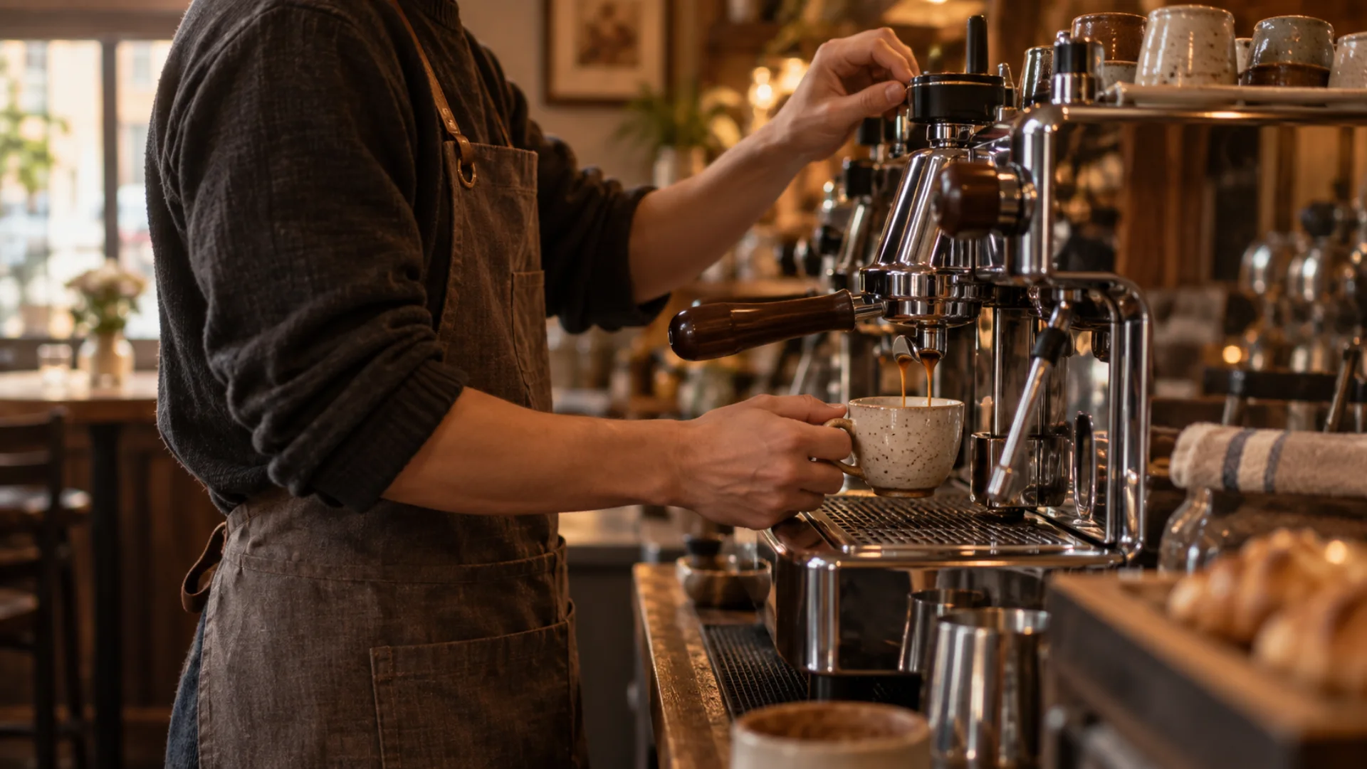 Barista valmistaa kahvia espressokoneella